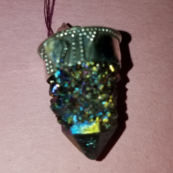 New Sterling Silver Titanium aura quartz pendant - Picture 4 of 7